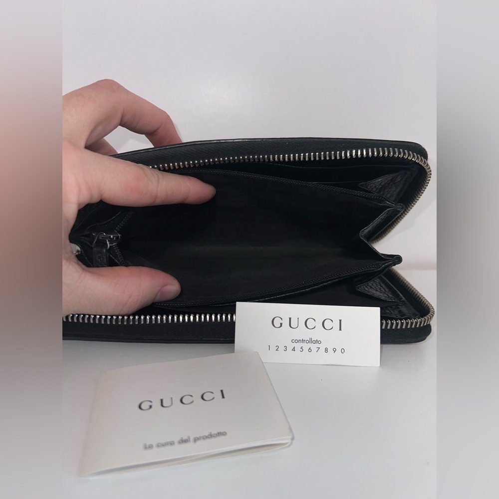 Gucci Black Leather Zip Around Continental Wallet Gold Hardware Authentic Luxury - Picture 9 of 10